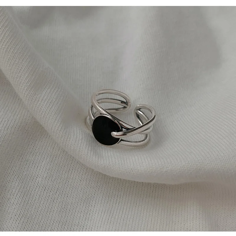 여성용 타원형 925 스털링 실버 반지, 크기 조정 가능, 핸드메이드 블랙 지르콘, 바그 팜므, 925 액세서리, 파인 쥬얼리
