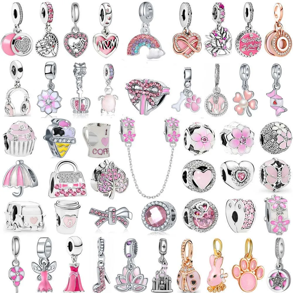 핑크 컬러 크리스탈 비즈 하트 무당 벌레 사랑 꽃 펜던트 팔찌, DIY 매력 레이디 쥬얼리 선물 title=핑크 컬러 크리스탈 비즈 하트 무당 벌레 사랑 꽃 펜던트 팔찌, DIY 매력 레이디 쥬얼리 선물 