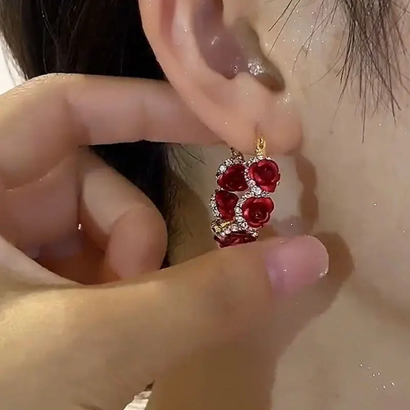 우아한 섬세한 지르콘 장미 꽃 원형 귀걸이, 패션 트렌드, 독특한 디자인, 여성용 쥬얼리, 웨딩 파티 프리미엄 선물