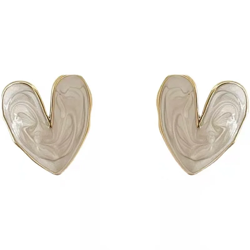 2023 프렌치 레트로 하트 스터드 귀걸이, 한국 소녀 러브 드롭 글레이즈, 미적 일상 생활 미니멀리스트 패션 쥬얼리 선물