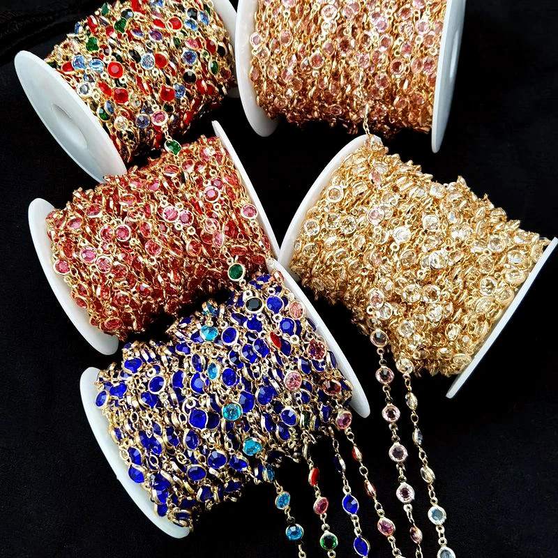 화려한 크리스탈 비즈 비즈 체인 유리 비즈 KC 골드 목걸이 체인 액세서리 쥬얼리 제작 공예 DIY, 1 미터 6mm