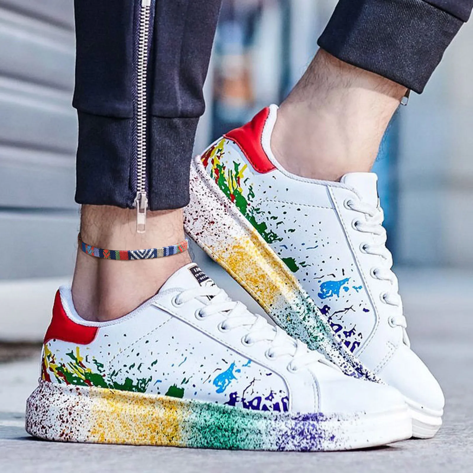 남성용 보헤미아 주얼리 멀티 컬러 스트링 로프 체인, 조절 가능한 보헤미안 서퍼 남성 발찌, 홀리데이 비치 액세서리