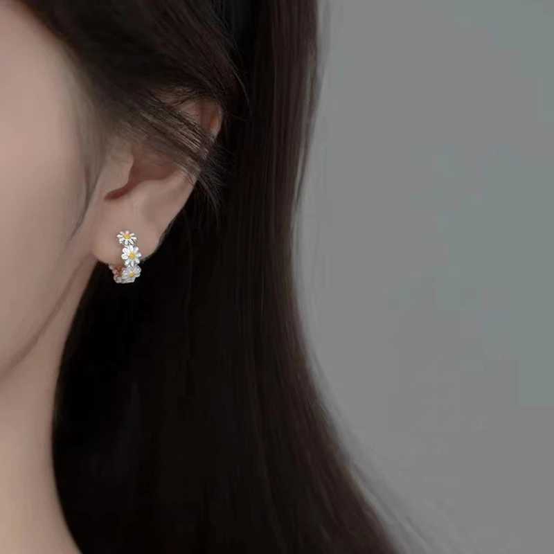 925 스털링 실버 데이지 귀걸이, 유행 식물 기질 귀걸이, 여성 생일 선물, 고급 주얼리