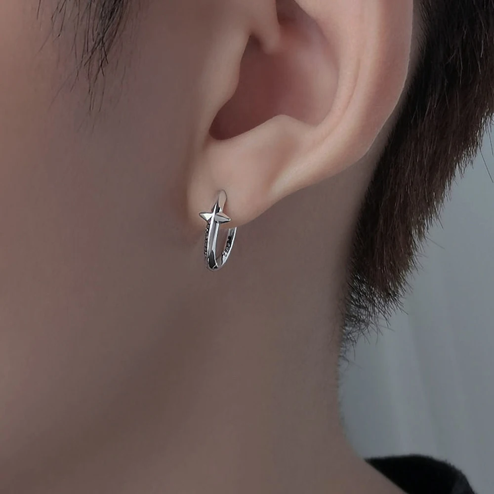 남녀공용 한국 트렌드 십대 귀걸이, 스테인레스 스틸, 심플한 작은 십자가 별 귀걸이, 특이한 펑크 주얼리