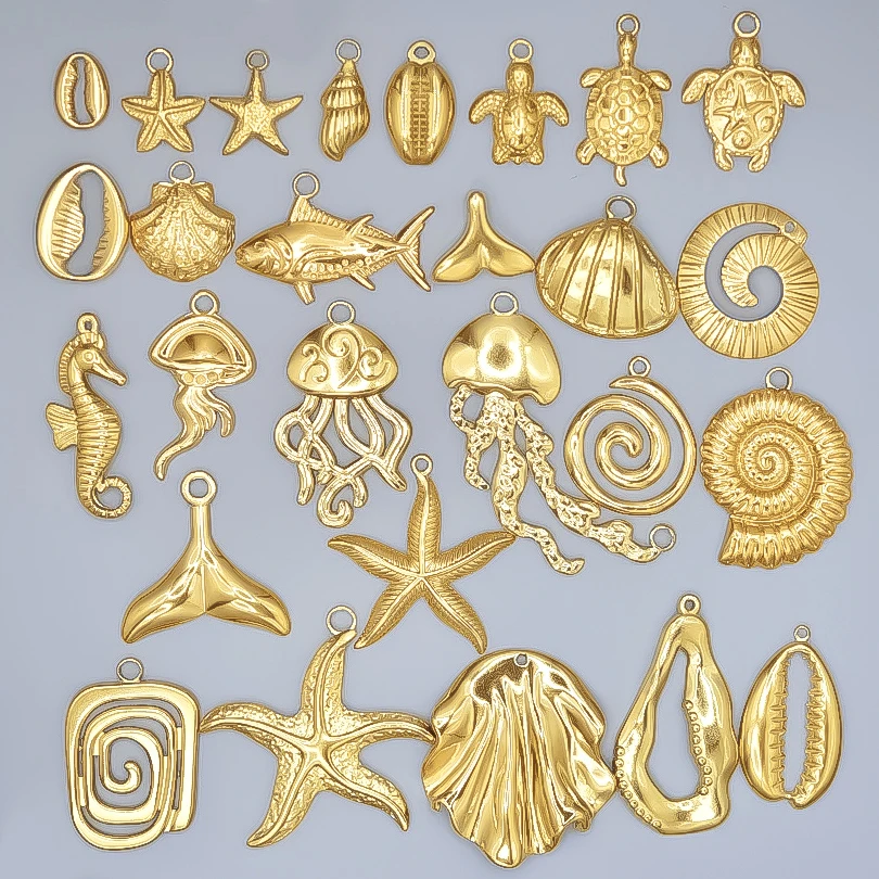진짜 금도금 바다 동물 거북이 쉘 소라 불가사리 DIY 참, 쥬얼리 제작, 대량 스테인리스 스틸 참 펜던트, 6 개 title=진짜 금도금 바다 동물 거북이 쉘 소라 불가사리 DIY 참, 쥬얼리 제작, 대량 스테인리스 스틸 참 펜던트, 6 개