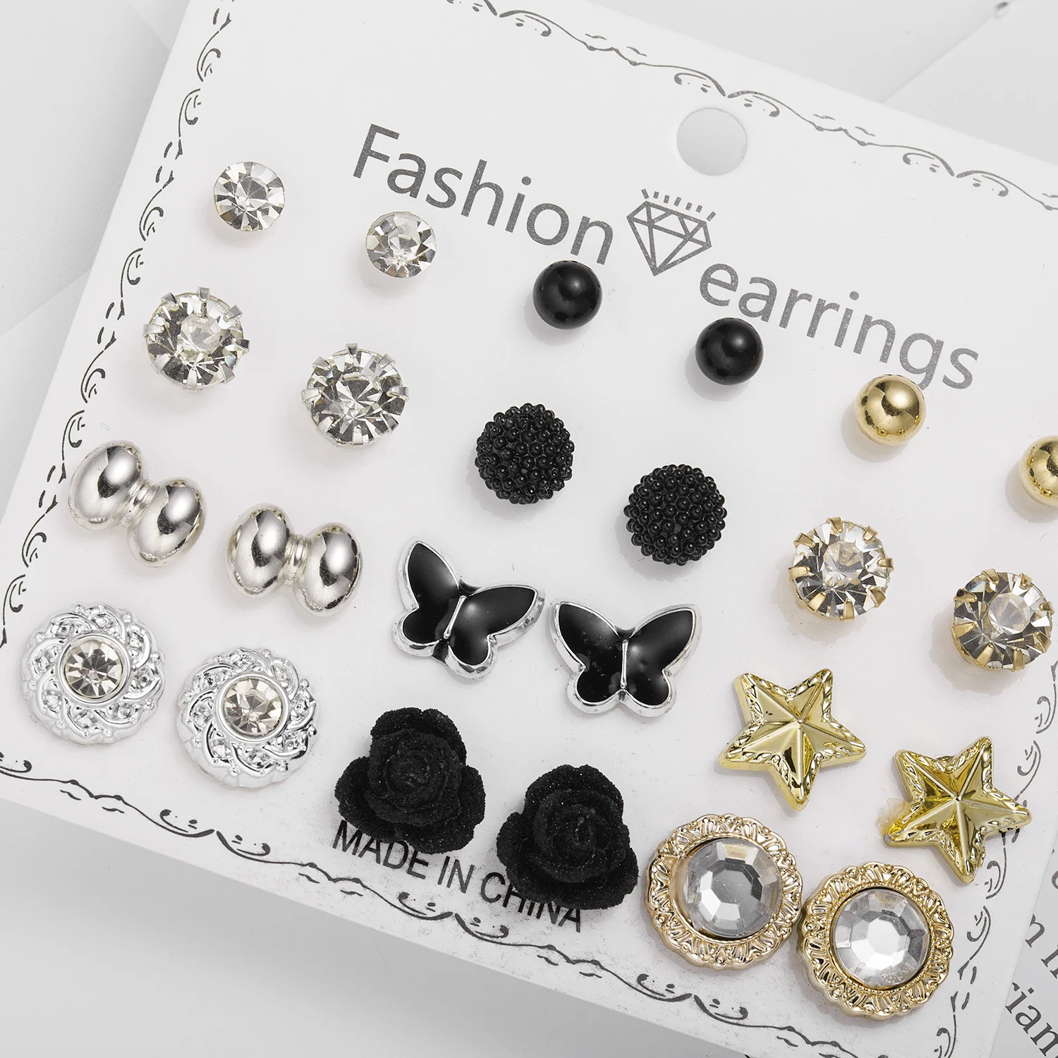 피어싱 스터드 귀걸이 세트, 크리스탈 진주 나비 꽃 하트 스타 믹스 작은 귀걸이, 여성 주얼리, 12 쌍 조합 title=피어싱 스터드 귀걸이 세트, 크리스탈 진주 나비 꽃 하트 스타 믹스 작은 귀걸이, 여성 주얼리, 12 쌍 조합 