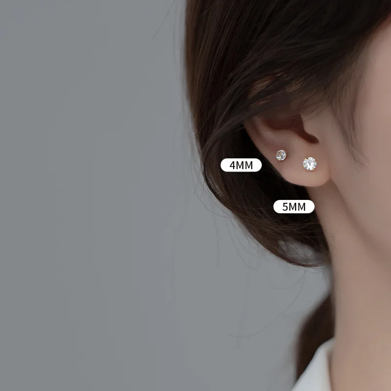 WANTME 여성용 라운드 지르콘 심플 비드 스터드 귀걸이, 925 스털링 실버, 럭셔리 바디 피어싱, 패션 주얼리 액세서리