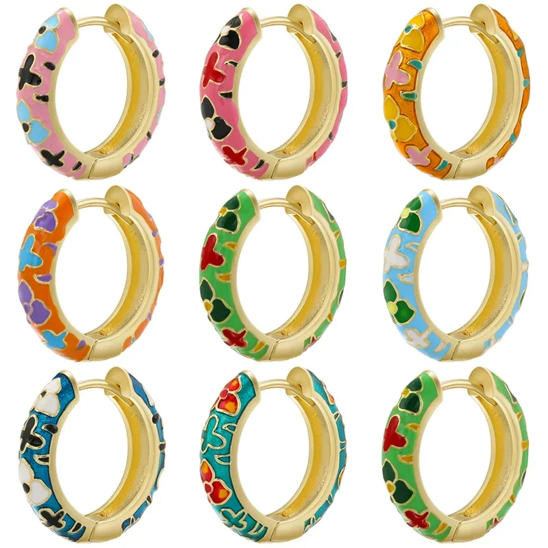 ZHUKOU Retro Little Daisy Hoop earrings Gold color enamel Hoops women Colorful women Round huggie earrings wholesale VE843 title=ZHUKOU Retro Little Daisy Hoop earrings Gold color enamel Hoops women Colorful women Round huggie earrings wholesale VE843 