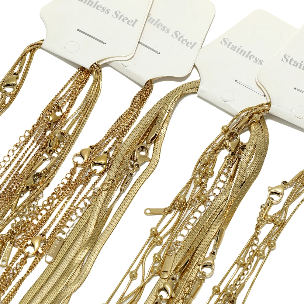 대량 목걸이에 골드 컬러 스테인레스 스틸 스네이크 체인 5 개 40 + 5cm, DIY 패션 쥬얼리 조절 체인 도매 링크 체인 title=대량 목걸이에 골드 컬러 스테인레스 스틸 스네이크 체인 5 개 40 + 5cm, DIY 패션 쥬얼리 조절 체인 도매 링크 체인