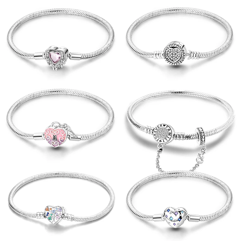 스털링 실버 뱀 체인 하트 모양 지르콘 잠금 팔찌, 맞춤 팬 참 비즈, 패션 DIY 주얼리 선물 만들기, 925 년 신상 title=스털링 실버 뱀 체인 하트 모양 지르콘 잠금 팔찌, 맞춤 팬 참 비즈, 패션 DIY 주얼리 선물 만들기, 925 년 신상