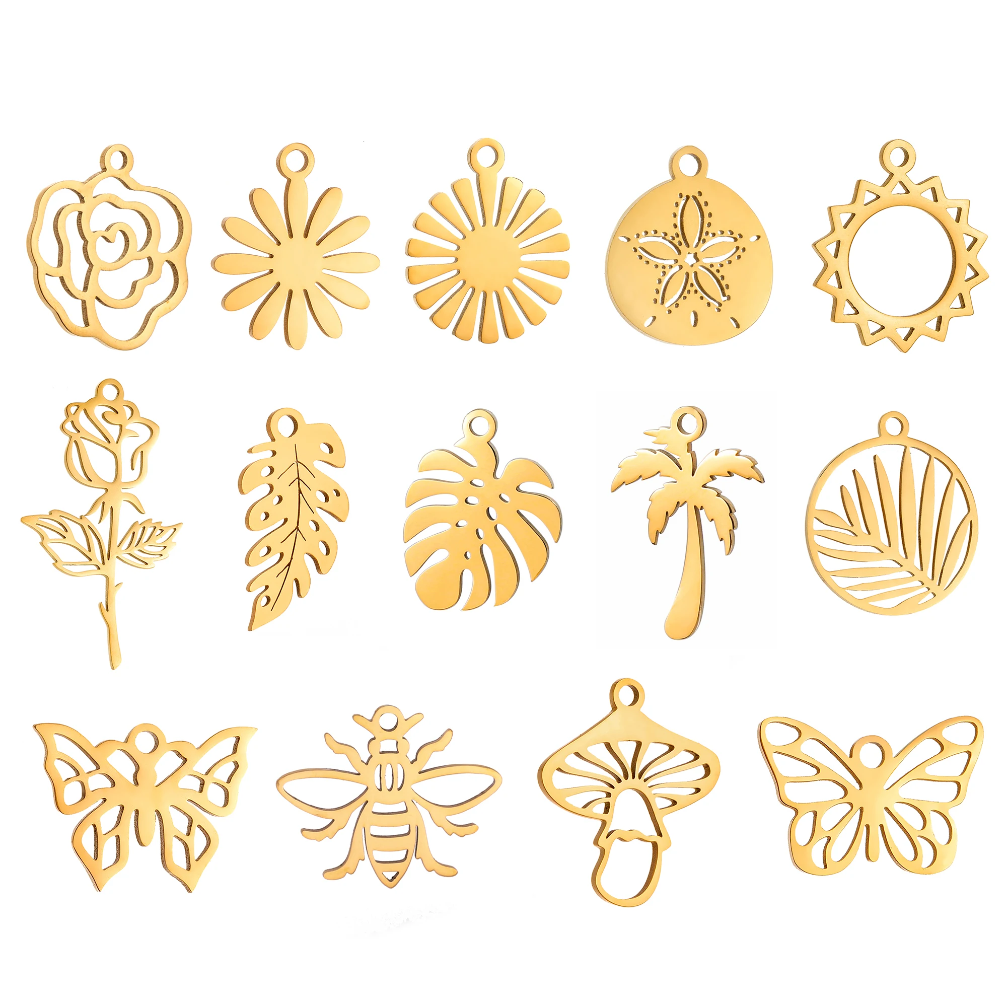 스테인레스 스틸 미니 꽃의 매력 나무 잎 펜던트 소녀 DIY 목걸이 귀걸이 팔찌 보석 만들기, 도매 5 개/묶음 title=스테인레스 스틸 미니 꽃의 매력 나무 잎 펜던트 소녀 DIY 목걸이 귀걸이 팔찌 보석 만들기, 도매 5 개/묶음 