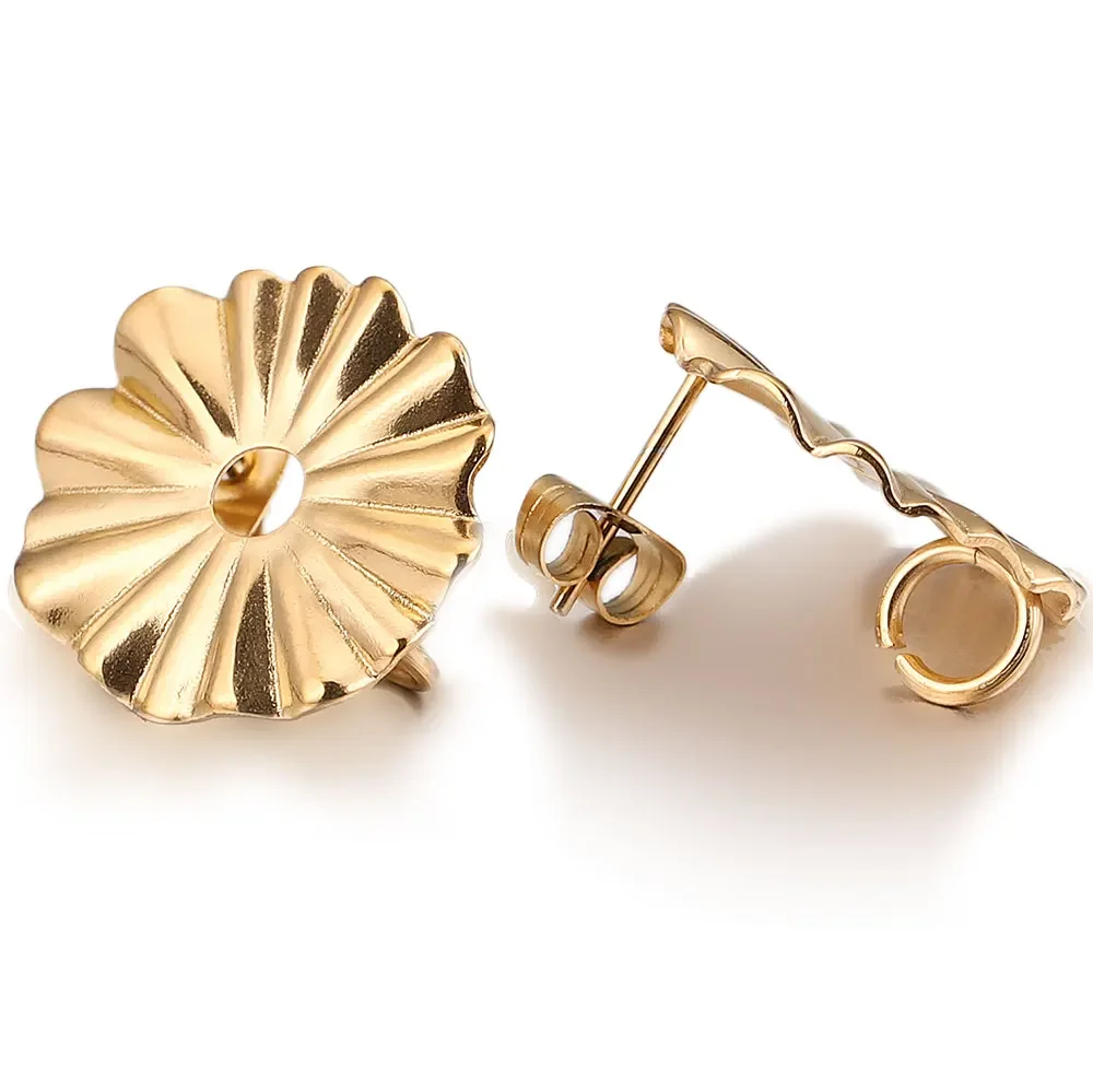 스테인레스 스틸 골드 귀걸이 리플 꽃 후크 포스트 귀걸이, DIY 쥬얼리 제작 용품, 도매 대량, 10 개 로트 title=스테인레스 스틸 골드 귀걸이 리플 꽃 후크 포스트 귀걸이, DIY 쥬얼리 제작 용품, 도매 대량, 10 개 로트 