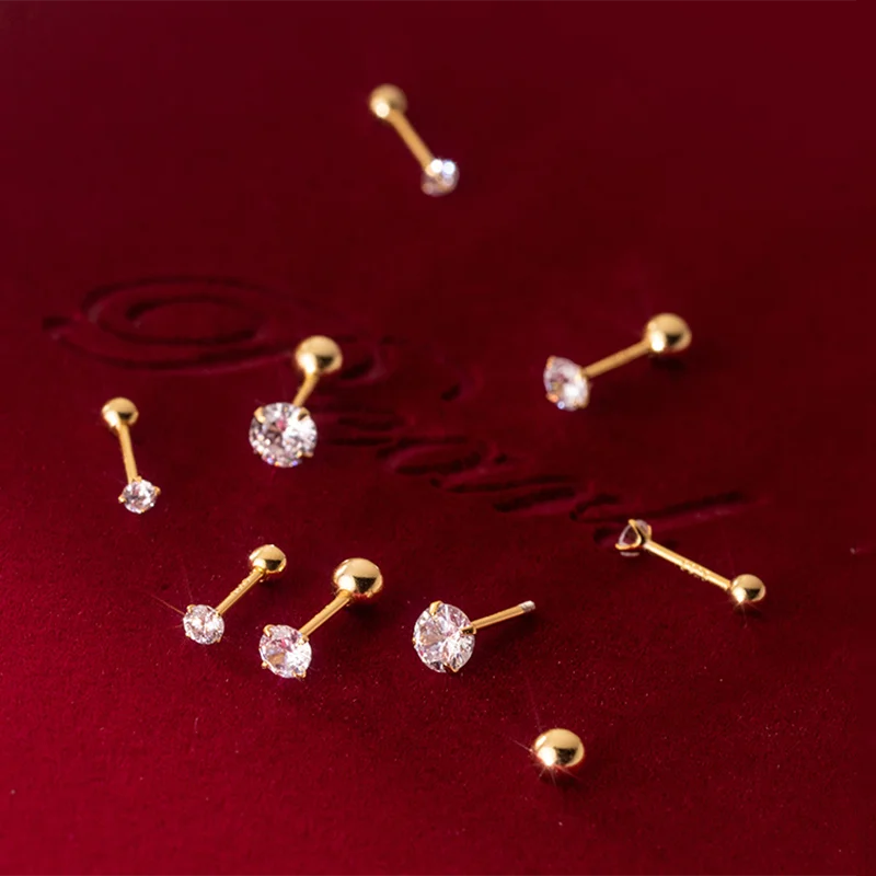WANTME 여성용 라운드 지르콘 심플 비드 스터드 귀걸이, 925 스털링 실버, 럭셔리 바디 피어싱, 패션 주얼리 액세서리