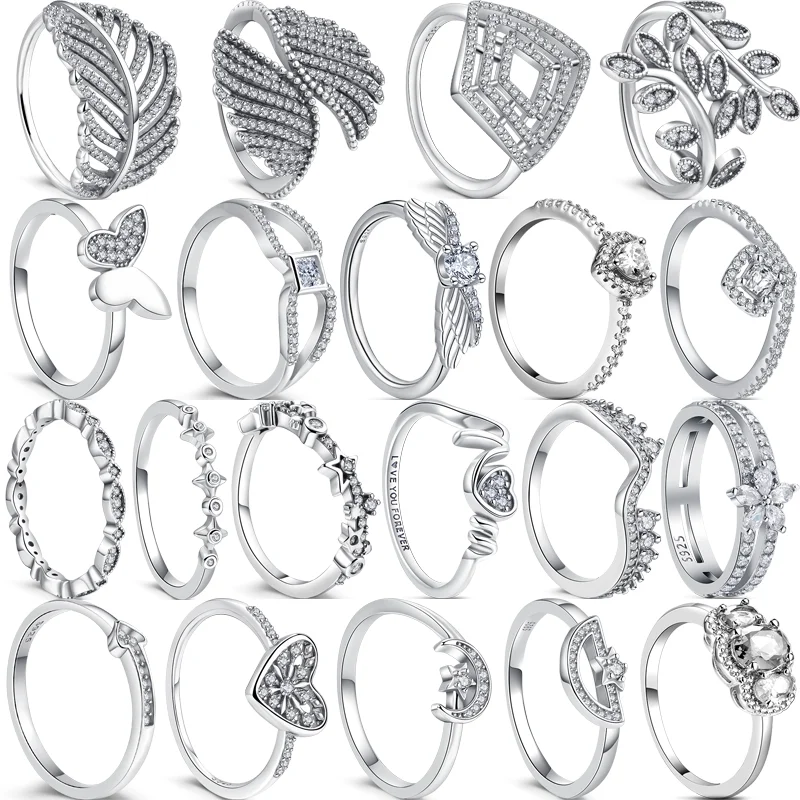 판타로 100% 925 스털링 실버 반지, 반짝이는 깃털, 달 엄마 눈 나비 꽃, 지르콘 파인 링, 오리지널 주얼리 title=판타로 100% 925 스털링 실버 반지, 반짝이는 깃털, 달 엄마 눈 나비 꽃, 지르콘 파인 링, 오리지널 주얼리 