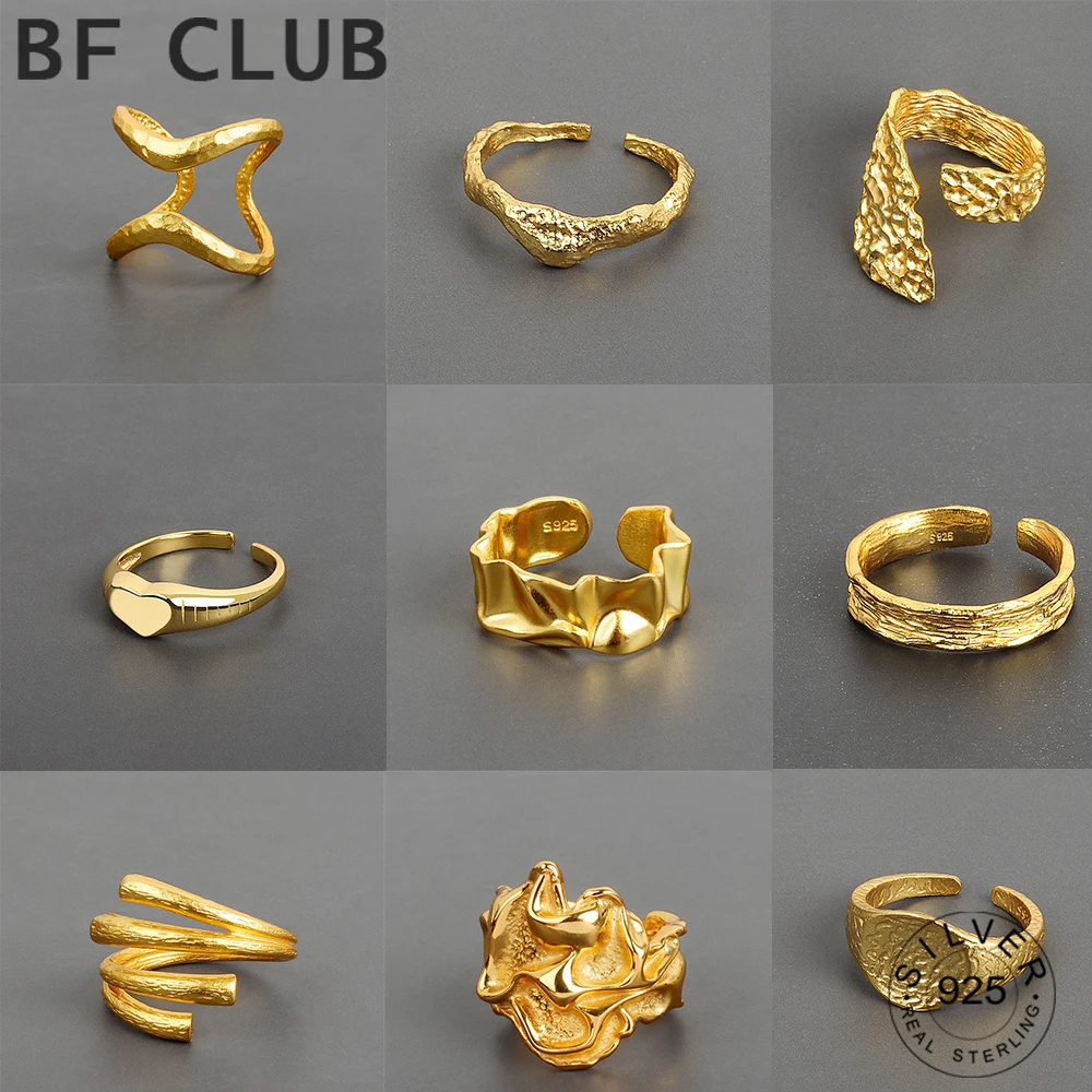 925 스털링 실버 범프 매트 골드 컬러 반지, 레트로 더블 레이어, 고민 오프닝 수제 반지, 패션 파인 주얼리 title=925 스털링 실버 범프 매트 골드 컬러 반지, 레트로 더블 레이어, 고민 오프닝 수제 반지, 패션 파인 주얼리 