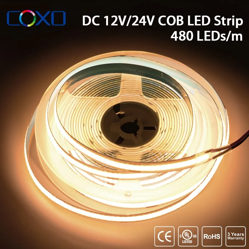 UL 목록 COB LED 스트립 조명, 320 480 LED/m 16.4 피트 고밀도 유연한 테이프 리본, 3000-6500K RA90 LED 조명, DC12 V 24V title=UL 목록 COB LED 스트립 조명, 320 480 LED/m 16.4 피트 고밀도 유연한 테이프 리본, 3000-6500K RA90 LED 조명, DC12 V 24V