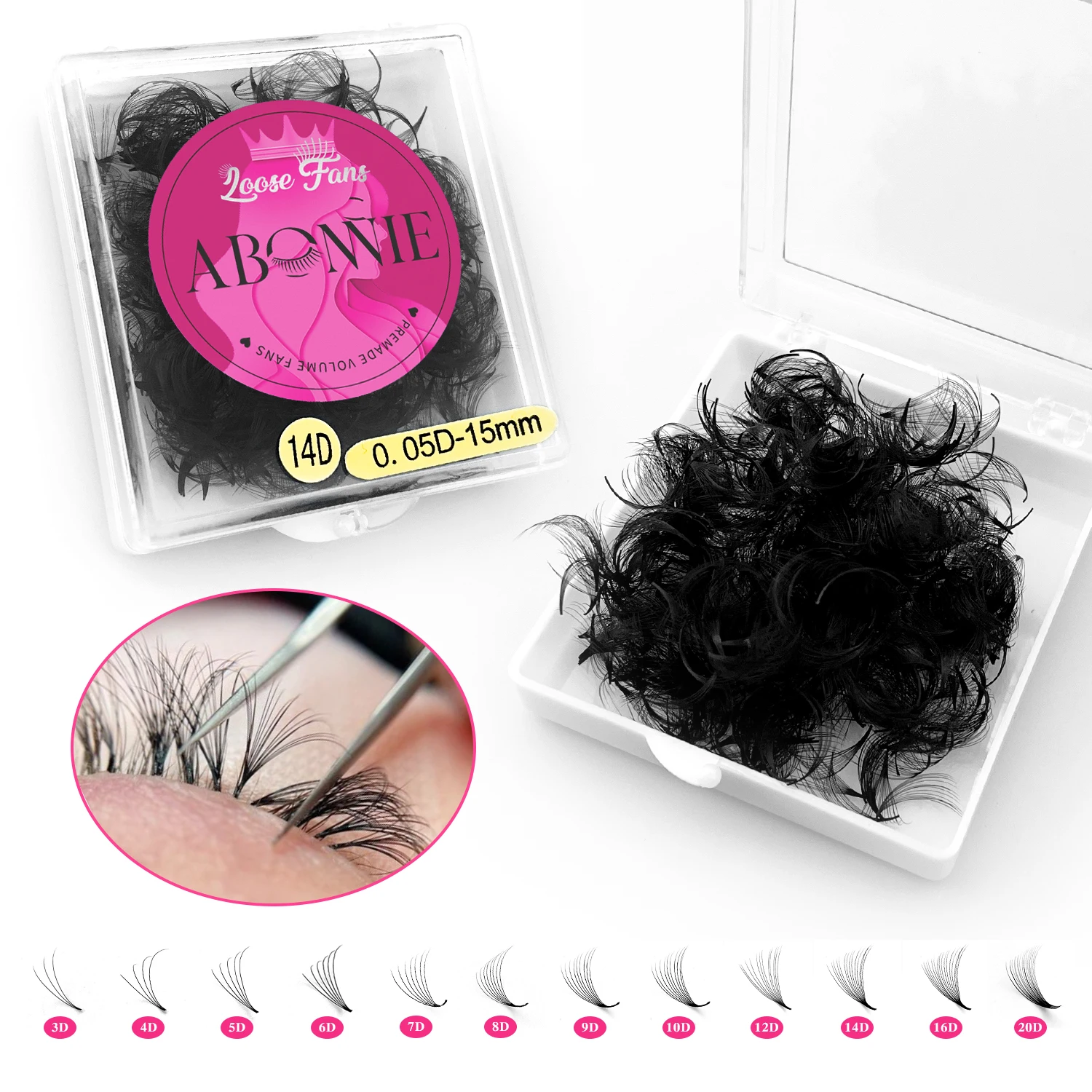 ABONNIE 루즈한 포인트 베이스 짧은 스템, 프리메이드 러시아 볼륨 팬, 인조 밍크, 프리메이드 속눈썹 연장, 메이크업, 8D-20D