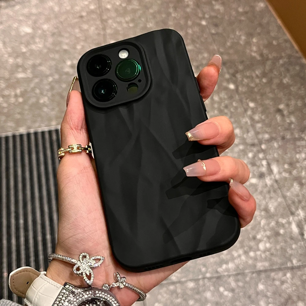 패션 실리콘 주름 폰 케이스, 아이폰 16, 14, 13, 12, 11, 15 프로 맥스, SE, X, XS, XR, 8, 7 플러스, 소프트 캔디 컬러 풀 커버