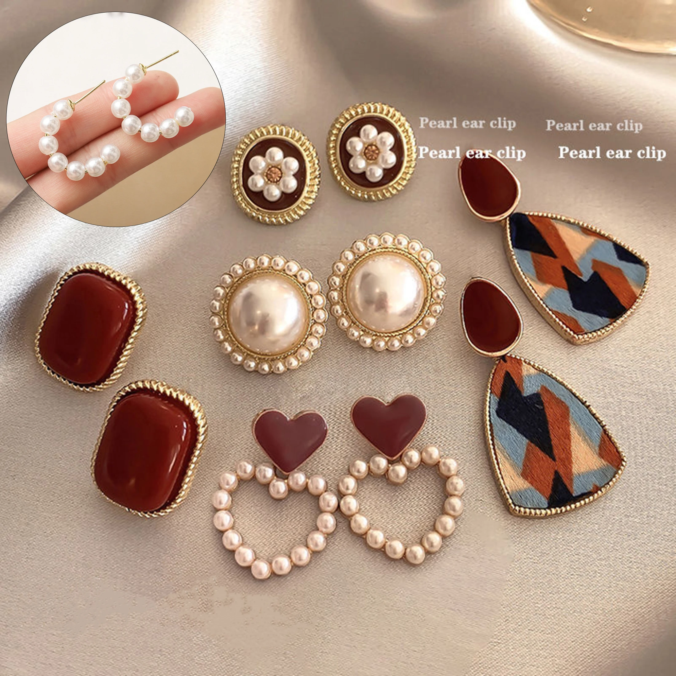 버건디 여성용 레트로 스타일 귀걸이, 피어싱 없는 여성 기질, 고급 감각 진주 귀걸이, 패션 주얼리, 에나멜 도매 title=버건디 여성용 레트로 스타일 귀걸이, 피어싱 없는 여성 기질, 고급 감각 진주 귀걸이, 패션 주얼리, 에나멜 도매 