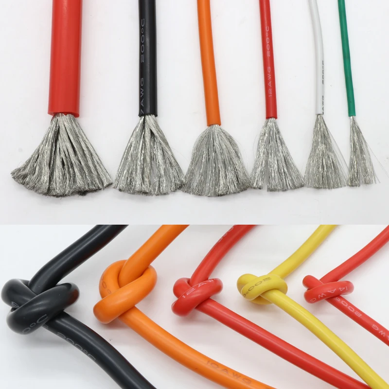 울트라 소프트 실리콘 와이어 고온 플렉시블 구리 내열성 케이블, 30, 28, 26, 24, 22, 20, 18, 16, 15, 14, 12, 10, 8AWG, 1m, 5m