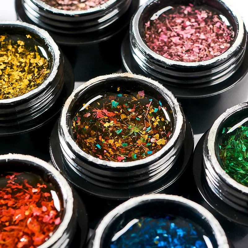 MEET ACROSS 핑크 건조 꽃 젤 네일 광택제, 천연 꽃 요정 네일 아트 젤, UV LED 페인팅 바니시, 흡수 제거, 5ml