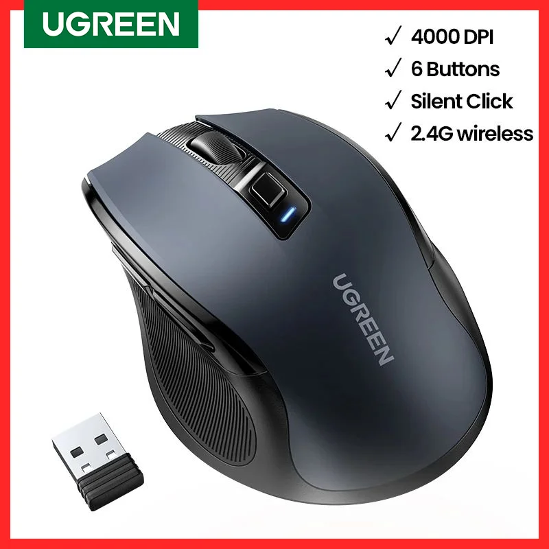 UGREEN 무선 인체 공학적 마우스, 맥북 태블릿 노트북용 무음 마우스, 조용한 2.4G 마우스, 4000 DPI 무음 6 버튼 title=UGREEN 무선 인체 공학적 마우스, 맥북 태블릿 노트북용 무음 마우스, 조용한 2.4G 마우스, 4000 DPI 무음 6 버튼