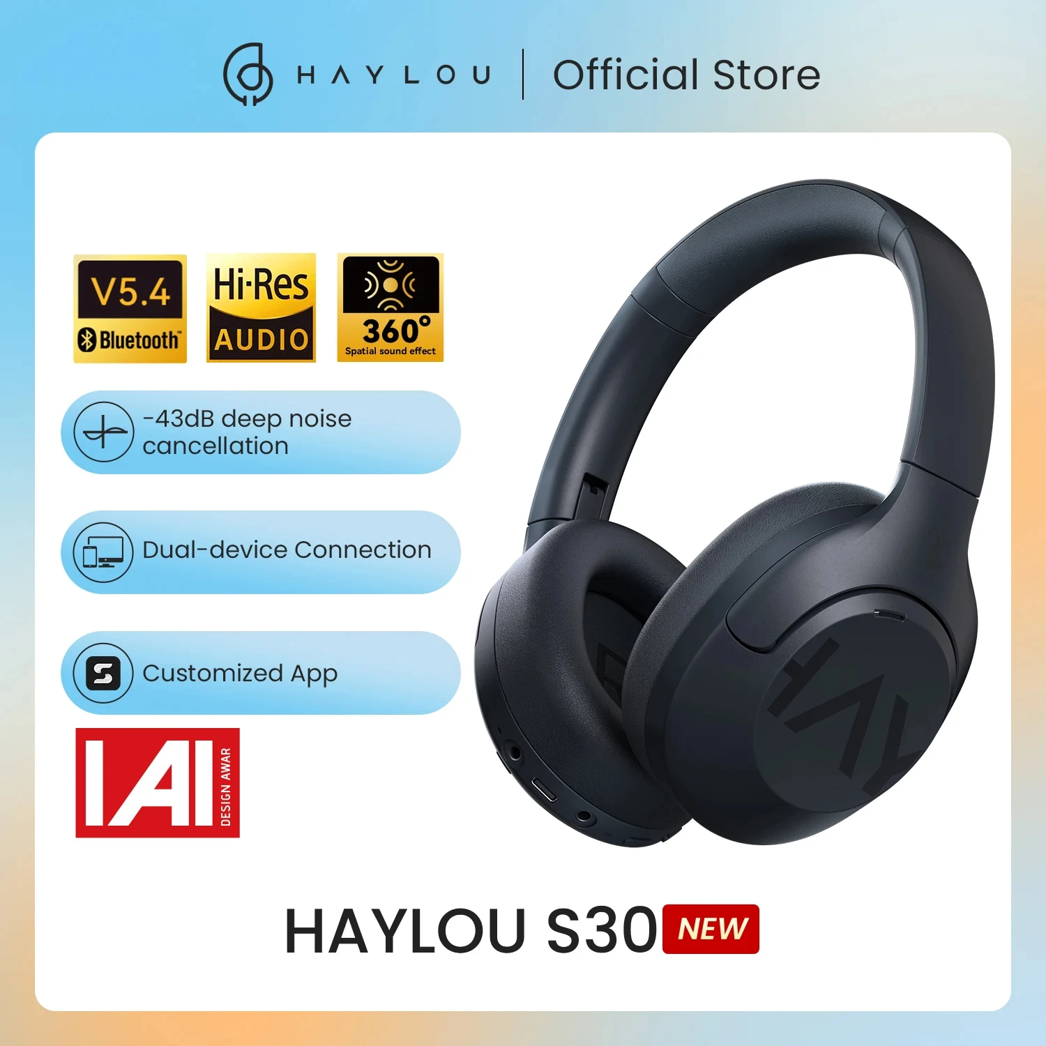 HAYLOU S30 무선 블루투스 5.4 헤드폰, 43dB 적응형 노이즈 캔슬링 헤드셋, 40mm 드라이버, 80H 재생 시간 이어폰 title=HAYLOU S30 무선 블루투스 5.4 헤드폰, 43dB 적응형 노이즈 캔슬링 헤드셋, 40mm 드라이버, 80H 재생 시간 이어폰