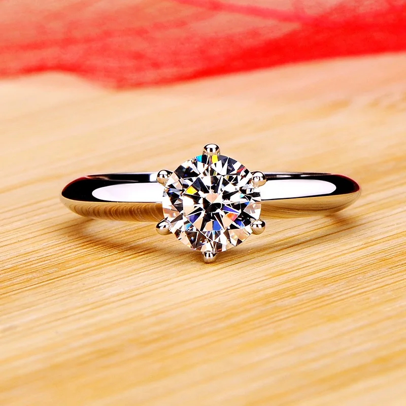 럭셔리 클래식 클래식 18K 화이트 골드 컬러 반지 솔리테어, 2 캐럿 지르코니아 디아만트 웨딩 밴드, 여성 쥬얼리 액세서리