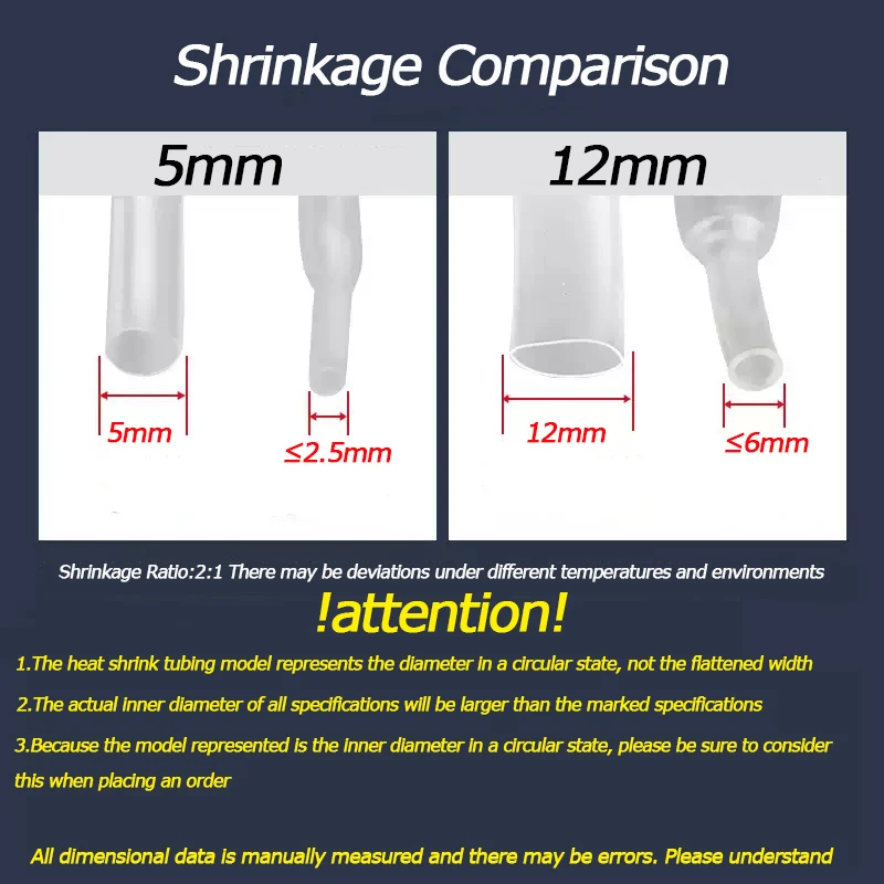 열 수축 튜브 2:1 투명 튜브 수축 랩, 케이블 슬리브 와이어, 로트당 1m, 1mm - 60mm