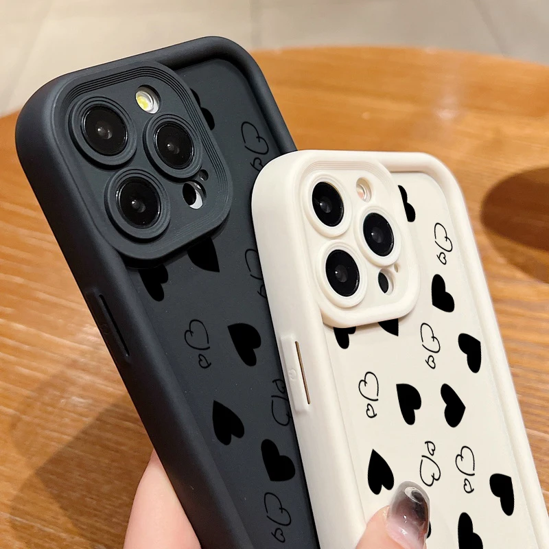 아이폰 16, 15, 13, 14 프로 맥스, 11, 12, 13 미니, 7, 8 플러스, XR, X, XS 맥스, SE2022, 러브 하트 프린트, 부드러운 충격 방지 커버