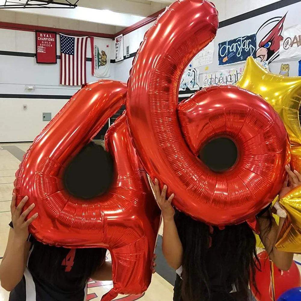 그라데이션 로즈 레드 빅 넘버 호일 풍선, 생일 파티 웨딩 파티 장식, 30, 40 인치, 0, 1, 2, 3, 4, 5, 6, 7, 8, 9, 18 세