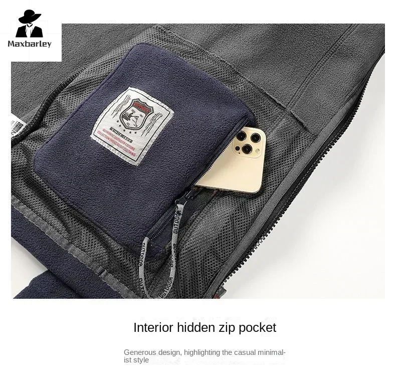 남성용 따뜻한 플리스 재킷, 등산 더블 두꺼운 포켓 재킷, 야외 하이 칼라 방풍 스키 맨투맨 코트, 겨울