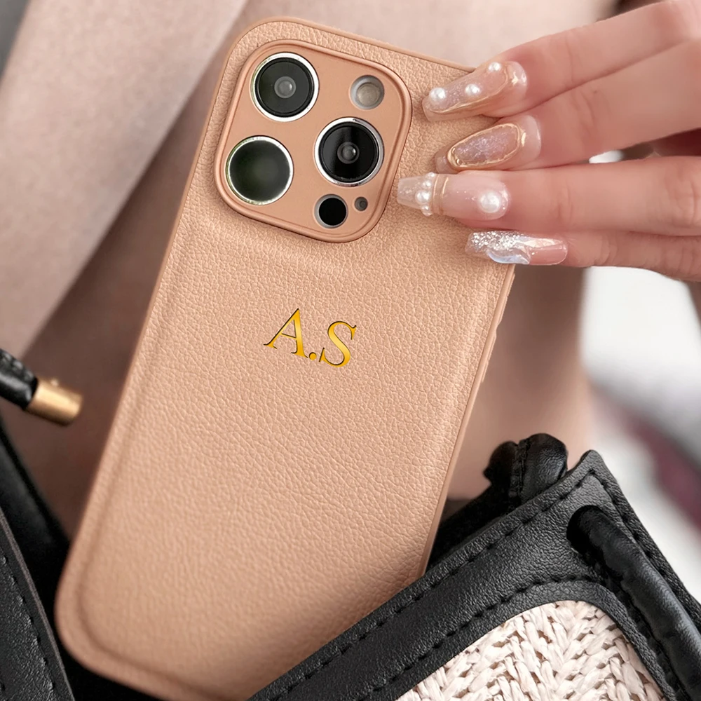 맞춤형 이니셜 이름 글자 가죽 휴대폰 케이스, 아이폰 16 15 14 13 12 11 프로 맥스 16 15 14 플러스 충격 방지 커버