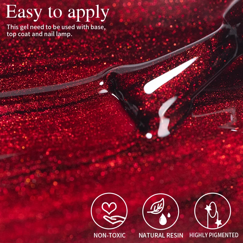 PUENTE 버건디 고양이 마그네틱 젤 네일 광택제, 슈퍼 샤이니 루비 레드 캣 아이 젤, 흡수 UV 반영구 네일 아트 바니시, 7.5ML