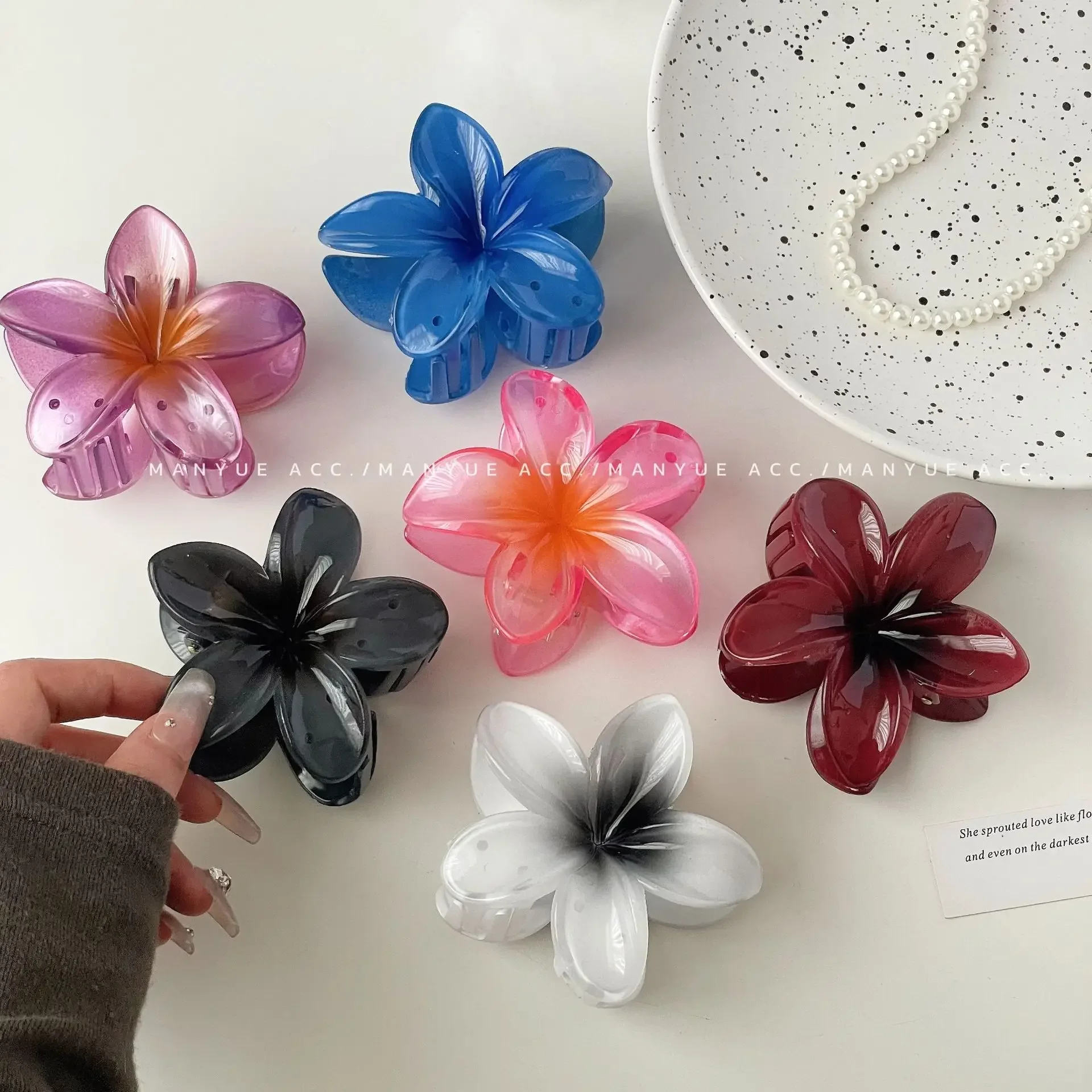 하와이안 그라디언트 헤어 클립, 꽃 머리 발톱, 큰 사이즈 패션 머리 착용 머리핀, 여성용 게 바렛 헤어 액세서리