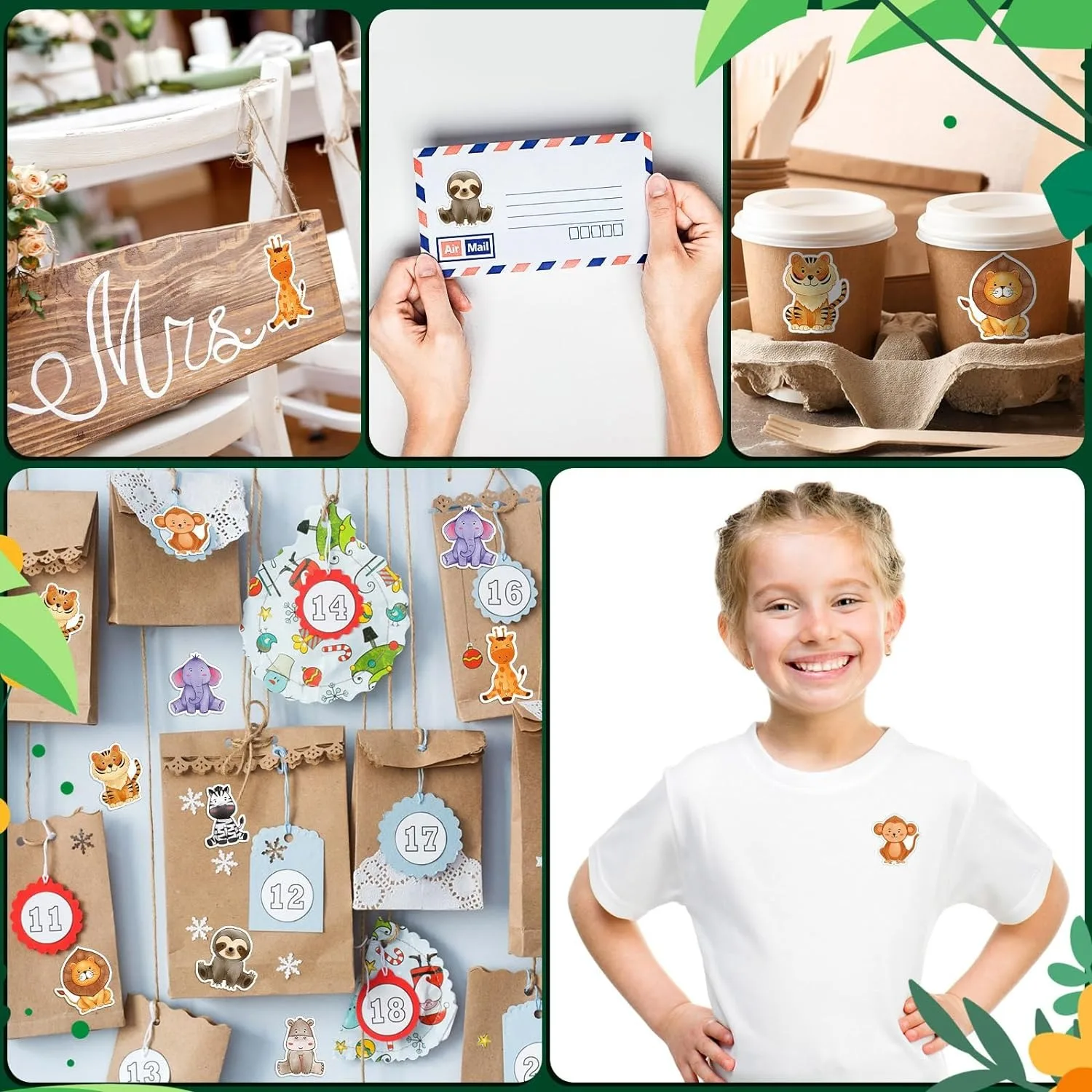 500Pcs /1 롤 2.5cm/1inch 여우 토끼 사자 호랑이 스티커 장식 선물 상자 스티커 라벨 편지지 스티커