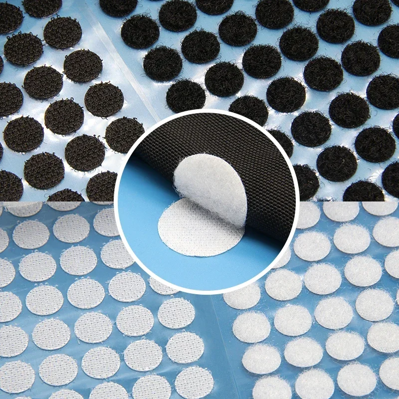 자체 접착 패스너 테이프 도트 10/15/20/25/30mm 스티커 도트 접착 테이프 라운드 후크 루프 가슴 테이프, 강한 접착제, 흰색 검정색