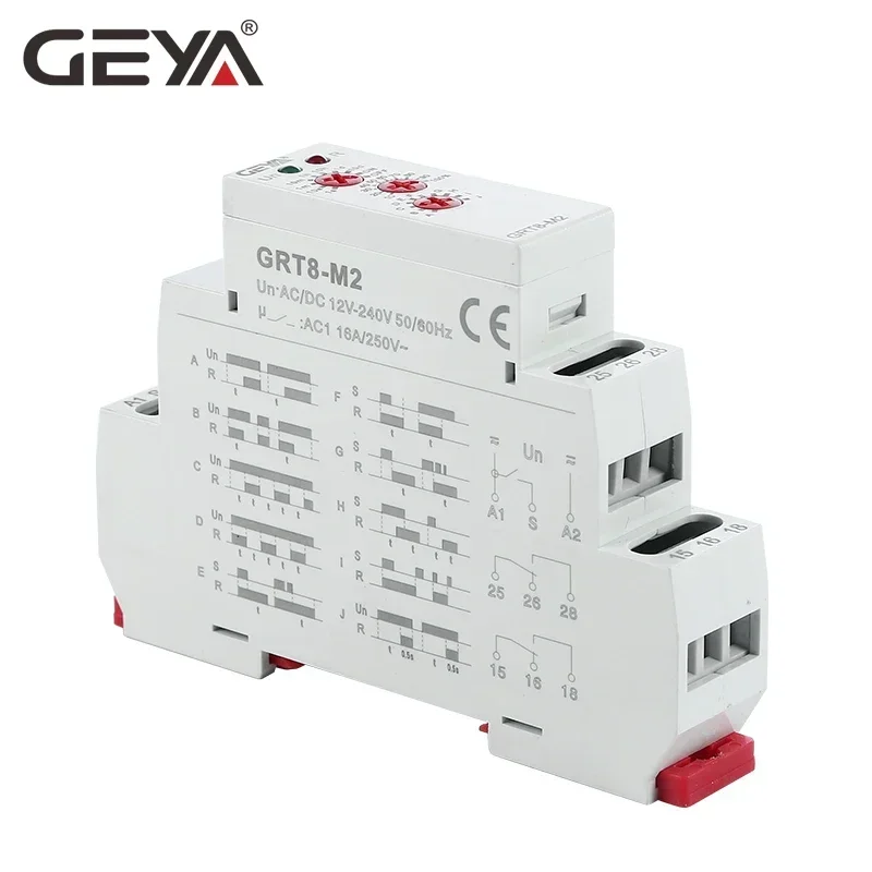 GEYA GRT8-M 다기능 타이머 릴레이, 10 가지 기능 선택, AC DC 12V, 24V, 220V, 230V 타임 릴레이, 16A