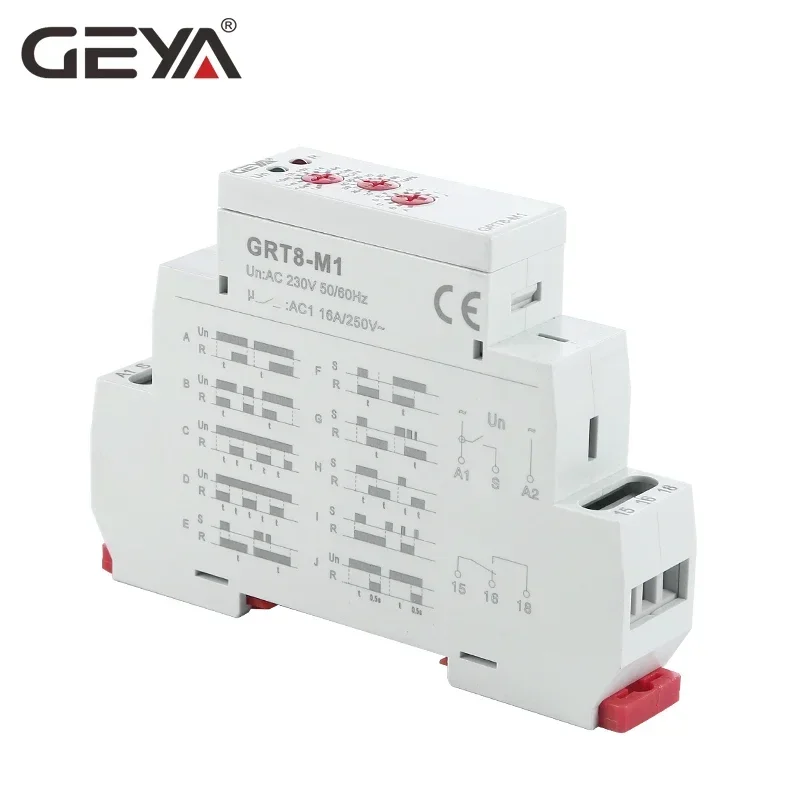 GEYA GRT8-M 다기능 타이머 릴레이, 10 가지 기능 선택, AC DC 12V, 24V, 220V, 230V 타임 릴레이, 16A
