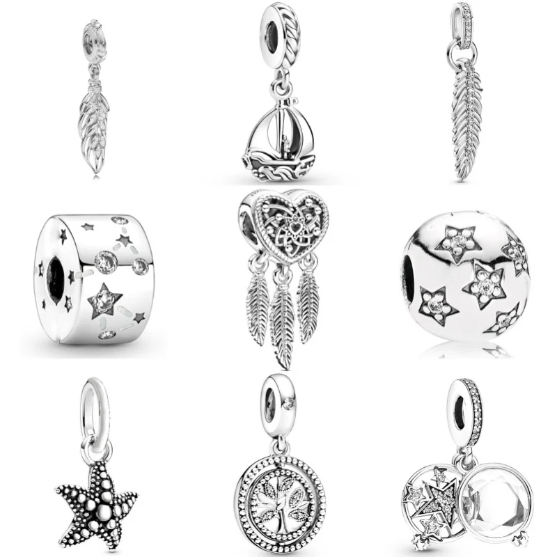 2024 새로운 925 실버 컬러 시리즈 펜던트의 매력 비즈 판도라 목걸이 팔찌 키 체인 DIY 파인 여성 쥬얼리 선물