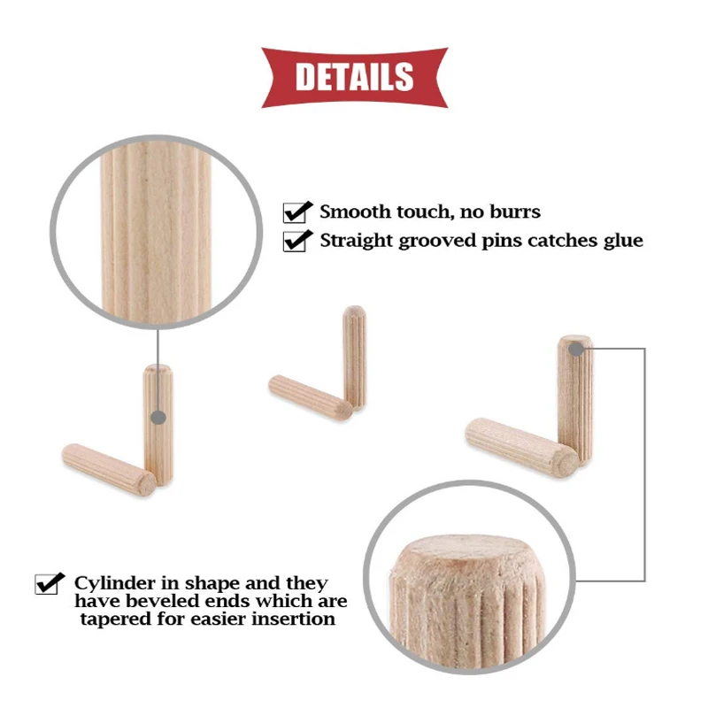 나무 다월 캐비닛 서랍 원형 플루트 목재 공예 다월 핀 막대 세트, 가구 피팅 나무 다월 핀, 100 개 50 개