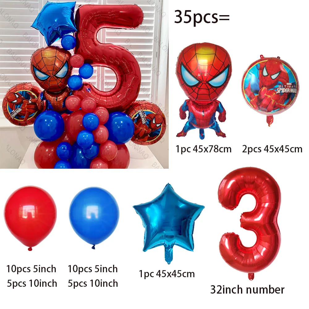 35pcs 스파이더 맨 파티 풍선 블루 레드 라텍스 Ballon 키즈 소년 슈퍼 영웅 테마 생일 파티 장식 베이비 샤워 에어 글로브