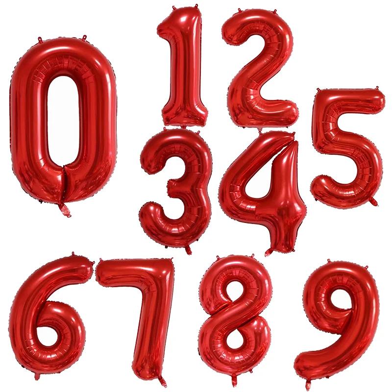 그라데이션 로즈 레드 빅 넘버 호일 풍선, 생일 파티 웨딩 파티 장식, 30, 40 인치, 0, 1, 2, 3, 4, 5, 6, 7, 8, 9, 18 세