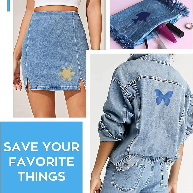 원단 다리미 패치, 의류용 강력한 접착제 코튼 패치, DIY 진 수리 장식, 패치 다리미 바느질, 12.5x9.5cm, 로트 당 4 개