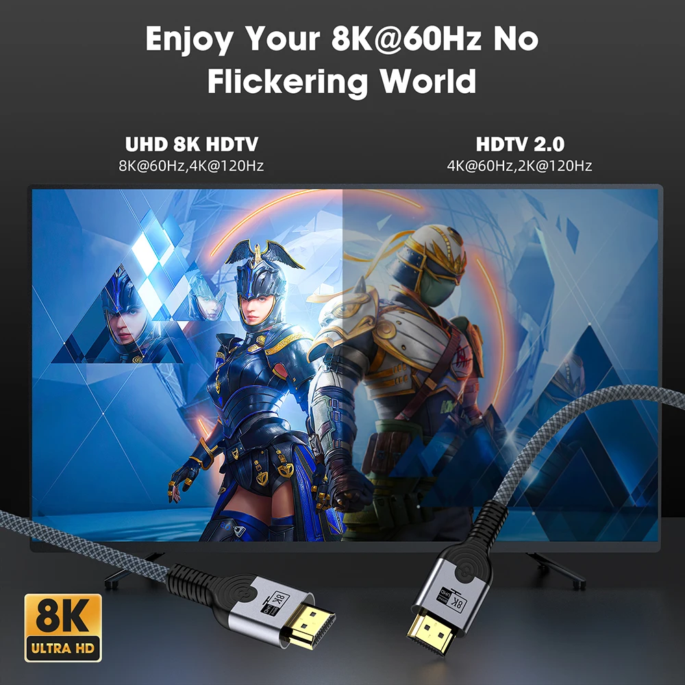HDTV용 초고화질 비디오 케이블, 8K HDMI 호환 2.1 케이블, 고속 48Gbps 동적 HDR, 8K, 60Hz, 4K, 120Hz UHD, 3m, 5m