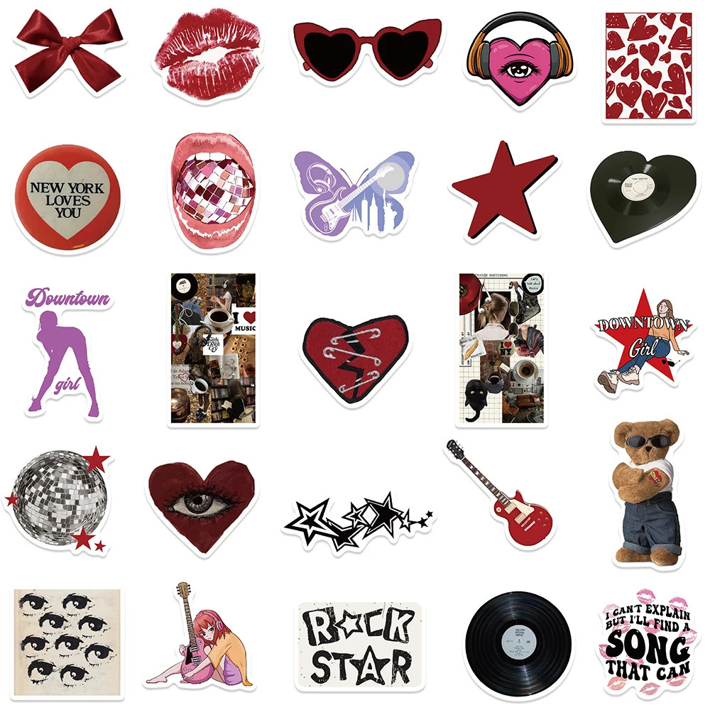 레트로 미적 90 년대 Y2K 스티커 다운타운 모던 걸 스티커, 노트북 수하물 기타 스케이트보드 비닐 자동차 데칼, 50 개