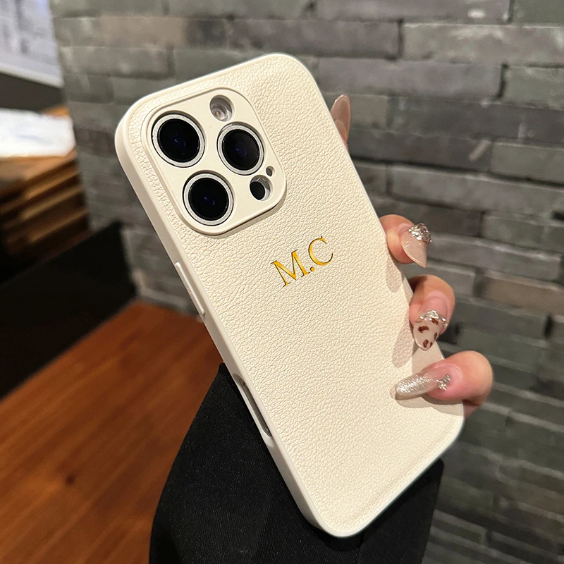 맞춤형 이니셜 이름 글자 가죽 휴대폰 케이스, 아이폰 16 15 14 13 12 11 프로 맥스 16 15 14 플러스 충격 방지 커버