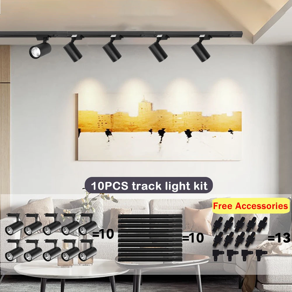 LED 트랙 라이트 세트, 고정장치 COB 트랙 조명, 벽 램프 레일, 220V 스포트라이트, 의류 매장 및 가정용