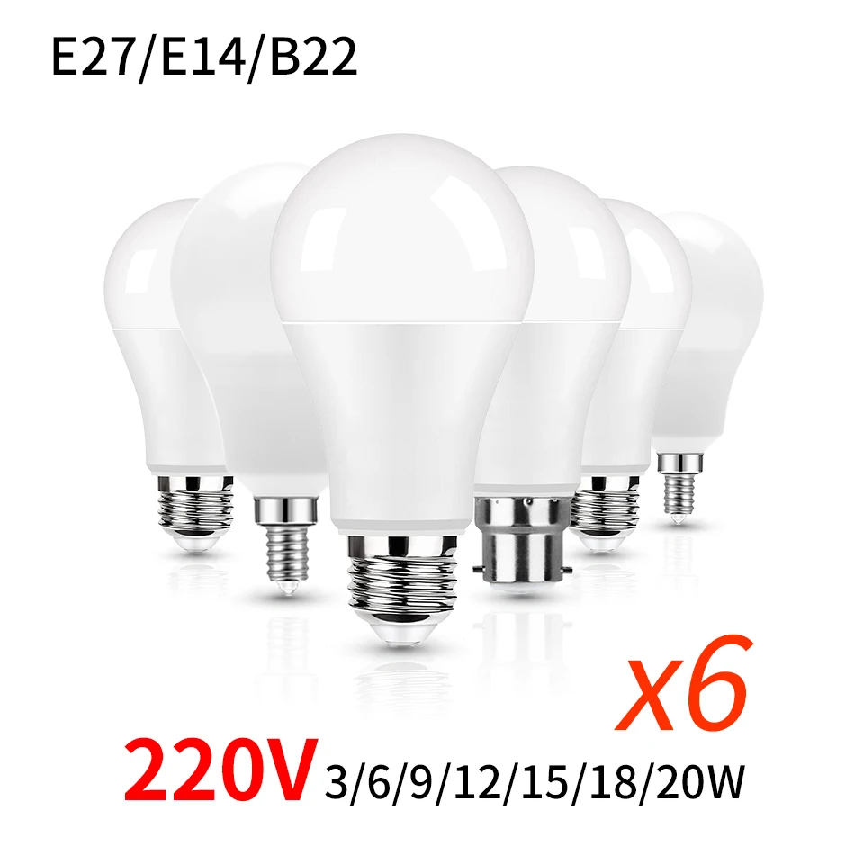 차가운 백색 LED 전구, 거실용 LED 조명, E27 E14 B22 LED, 220V, 3W, 6W, 9W, 12W, 15W, 18W, 20W, 로트당 6 개 title=차가운 백색 LED 전구, 거실용 LED 조명, E27 E14 B22 LED, 220V, 3W, 6W, 9W, 12W, 15W, 18W, 20W, 로트당 6 개 