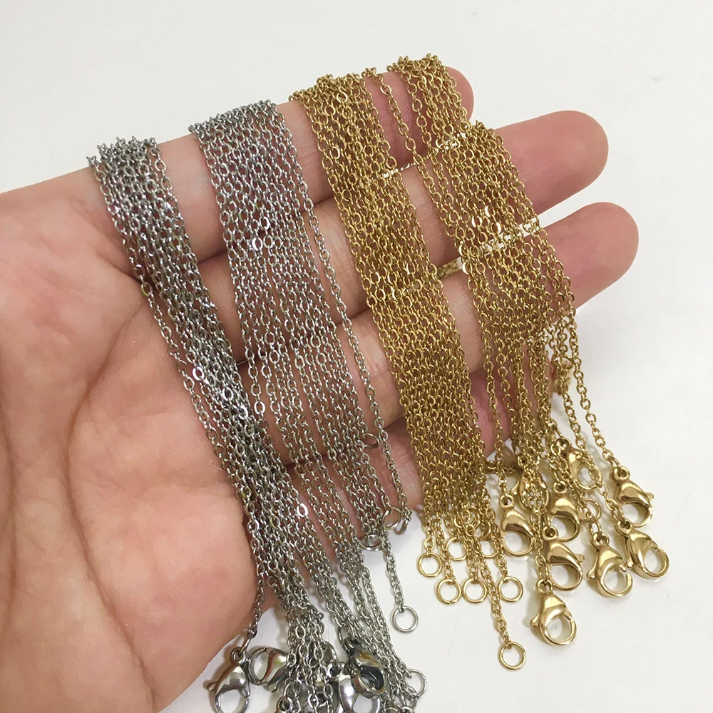 LUXUSTEEL 여성용 긴 쿠바 목걸이, 스테인리스 스틸 체인, O 모양, 롤로 링크, 펜던트 DIY 주얼리, 2mm, 1mm, 10 개 세트, 도매